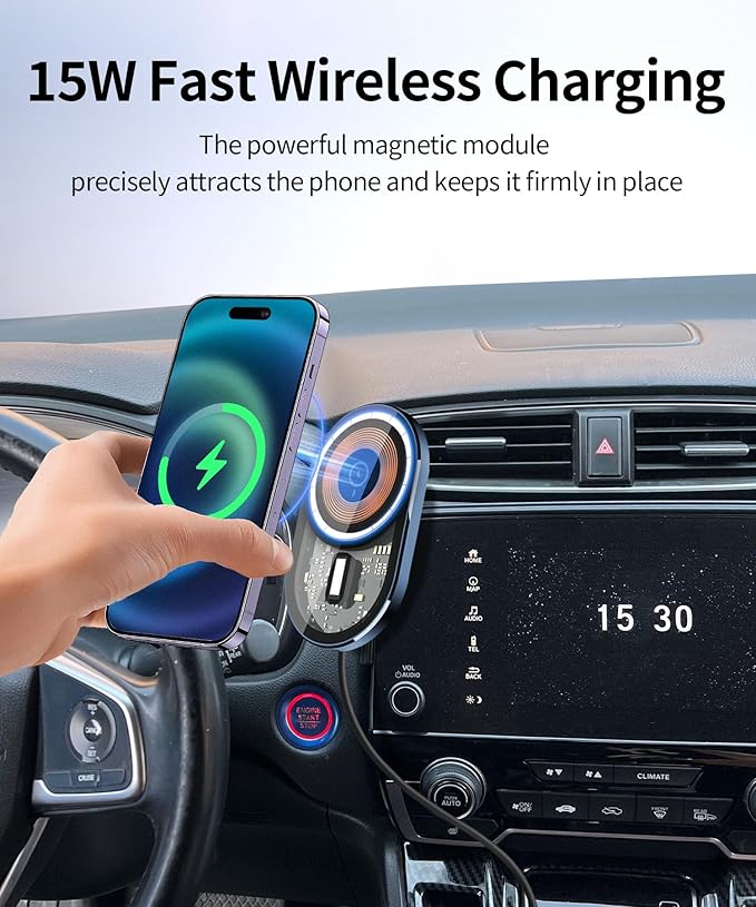 Wireless Charging car Phone Holder for Honda CR-V 2017-2022/CRV Hybrid 2020-2022 Accessories 5/7 inch Screen Fixed Clip,360° Rotation car Phone Mount Compatible with MagSafe