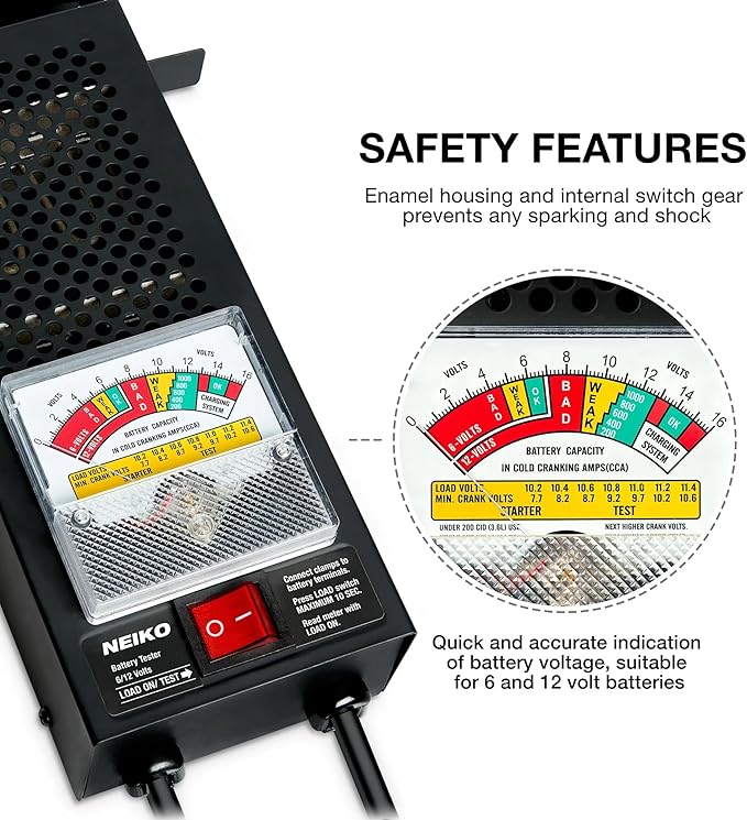 NEIKO 40510A Car Battery Tester | 100 AMP 6 and 12 Volt Automotive Load Checker | CCA Analyzer