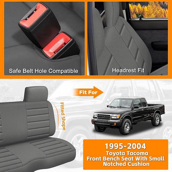 Truck Seat Cover Compatible with 1995-2004 Toyota Tacoma Front Bench Seat with Molded Headrest and Small Notched Cushion, Knitted Fabric