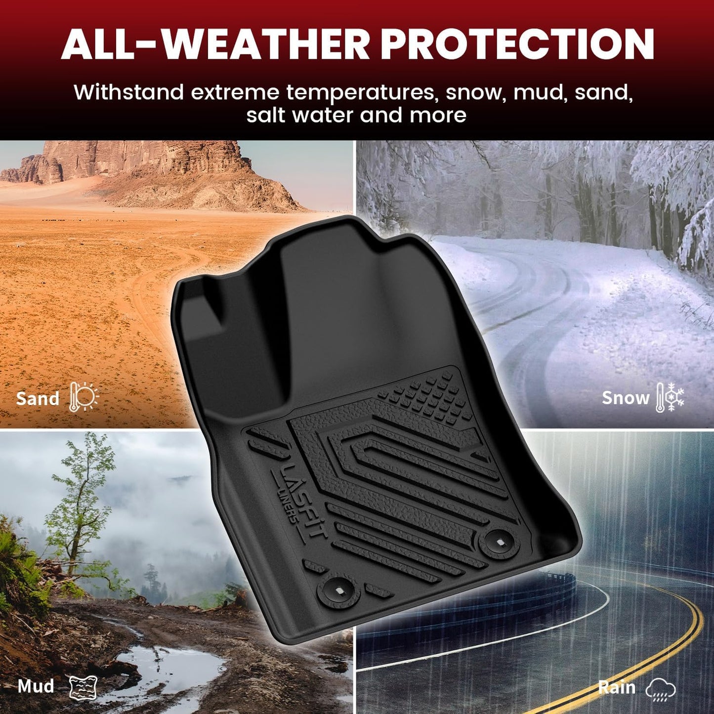 LASFIT Floor Mats Set for Jeep Grand Cherokee 2015 2014 2013, All Weather TPE Custom Fit Car Mats Floor Liners Seatback Cargo Liner Cargo Mat Black