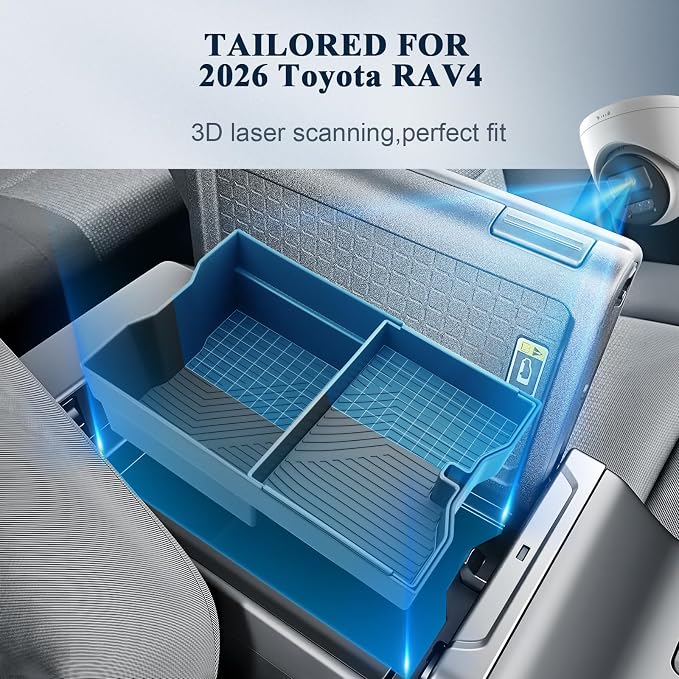 BIBIBO Double Layer for 2026 Toyota RAV4 Center Console Organizer 2026 RAV4 (LE, SE, XLE Premium,Woodland,XSE,Limited) Console Inser Tray Sliding ABS
