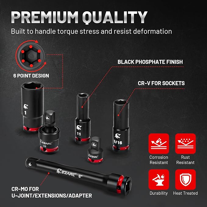 EZARC Diamond Coated Screwdriver Bit Set and EZARC 1/2" Drive Impact Socket Set