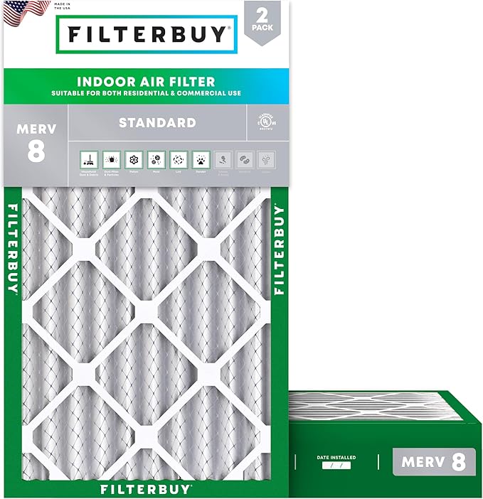 Filterbuy 8x24x4 Air Filter MERV 8 Essential Dust & Allergy Defense (2-Pack), Electrostatic Pleated HVAC AC Furnace Filters Replacement (Actual Size: 8.00 x 24.00 x 3.63)