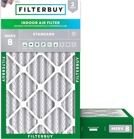 Filterbuy 8x24x4 Air Filter MERV 8 Essential Dust & Allergy Defense (2-Pack), Electrostatic Pleated HVAC AC Furnace Filters Replacement (Actual Size: 8.00 x 24.00 x 3.63)