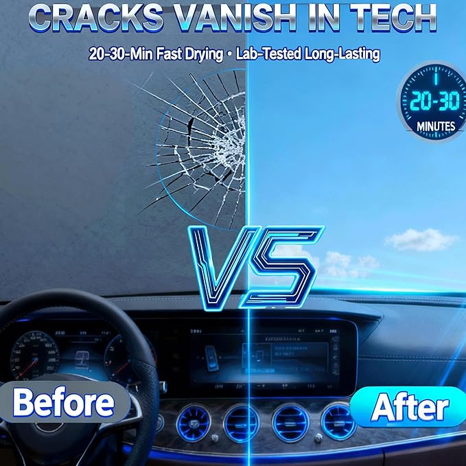 Windshield Repair Kit, Windshield Crack Repair Kit,2 Pcs Car Glass Repair Kit Quick Fix for Chips & Cracks, Windshield Chip Repair Kit, Automotive Nano Fluid (Zaffre)