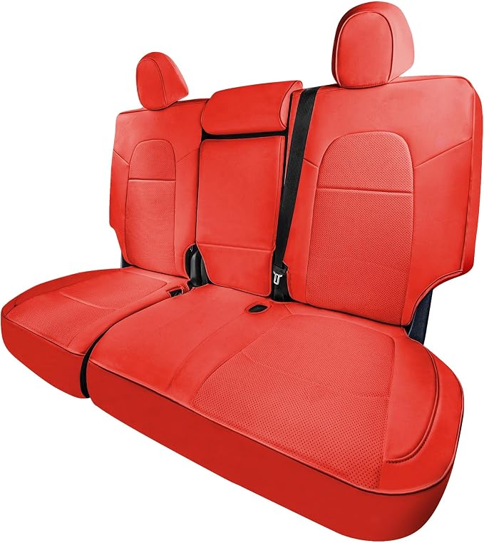 FH Group Custom Fit Car Seat Covers Specifically Made for 2020-2025 Tesla Model Y Faux Leather Water Resistant Automotive Seat Covers -Rear Set Solid Red