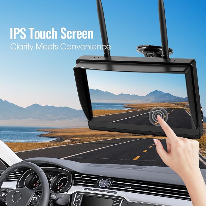 4 Magnetic Solar Wireless Backup Camera System, 10.1" IPS DVR Touchscreen, 2 Rearview + 2 Sideview Night Vision Cameras for Hitching Trailer Camper, 4x9600mAh Rechargeable Solar Battery, AT4