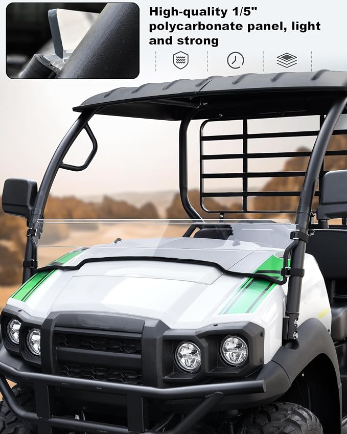 SAUTVS Clear Front Half Windshield for Kawasaki Mule SX 2017+, Lightly Dustproof Durable Poly Half Windscreen for Kawasaki Mule SX SE XC LE FE 2017-2026 Accessories