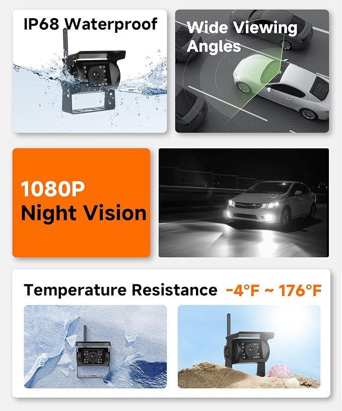 7" Touch Key Wireless Backup Camera System, 1080P HD Rear View Camera with 150° Wide View, Clear Night Vision, IP68 Waterproof, Plug & Play for RV, Trailer, Camper, Truck, SUV, Van