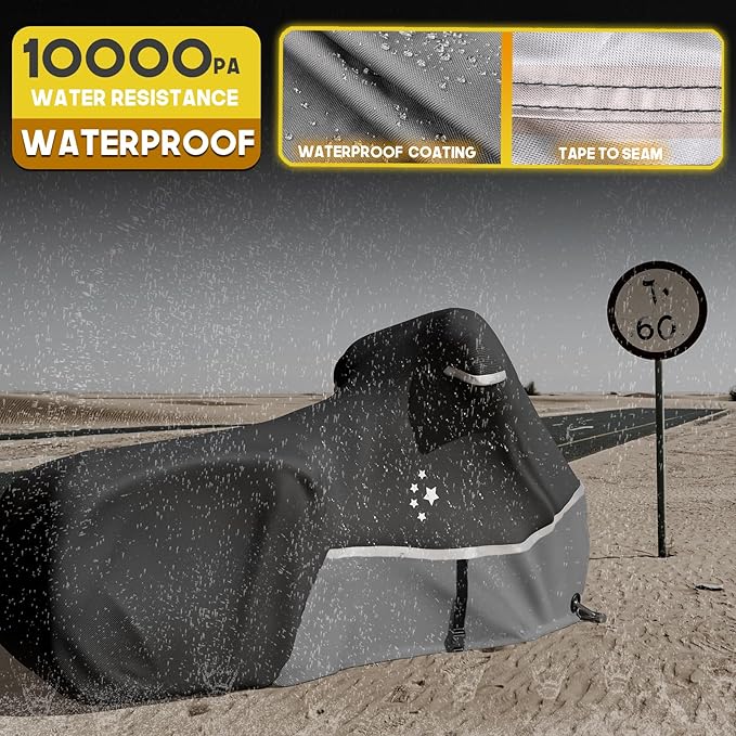 Motorcycle Cover 420D Heavy Duty All Season Universal Weather Waterproof Outdoor Protection 86" XL Vehicle Cover/Black/Gray