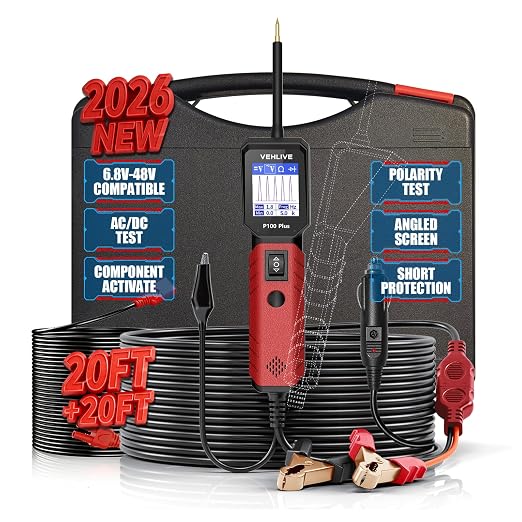 P100 Plus Automotive Power Circuit Probe Tester,12V 24V Car Automotive Diagnostic Test Tool, Digital Volt Ohm Meter W/Overload Protection, Circuit Fault Finder w/ 40FT Cable & Angled Screen