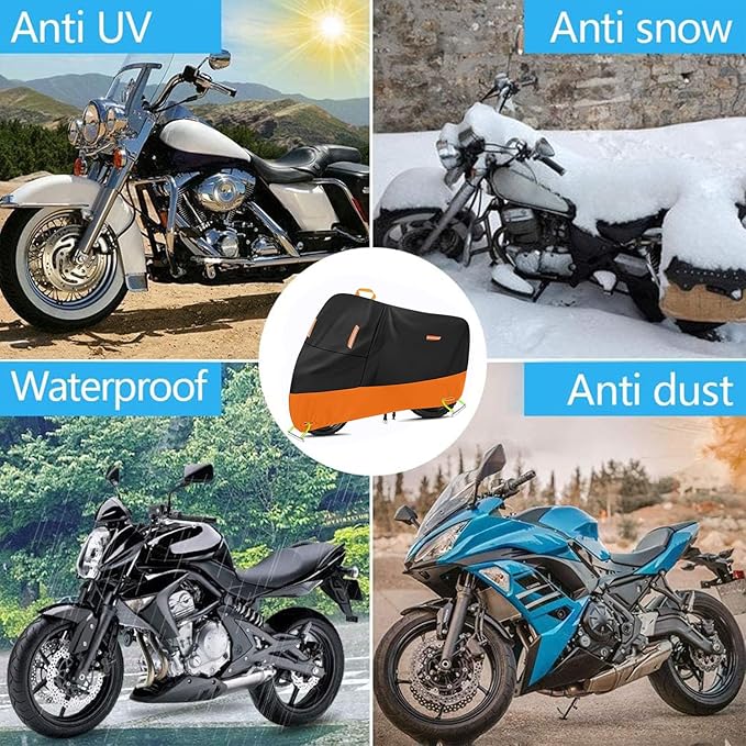 Large Motorcycle Cover Heavy Duty Motorcycle Tarp All Season Durable Waterproof Outdoor Protection Lock Holes Storage Bag Fit up to 80 inch Honda Grom Navi Scooter (L: 74" x 37" x 43")