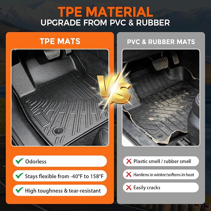 Floor Mats for Chevrolet Chevy Volt Gas & PHEV 2016-2019, Heavy Duty TPE All Weather Protection, Waterproof Non-Slip Black Car Liners (Two-Row Floor Mats & Cargo Liner)