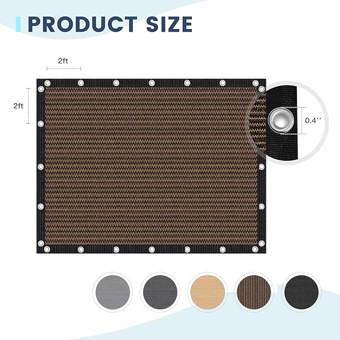 90% Sun Shade Cloth with Grommets, Customizing Outdoor Pergola Shade Cover, Heavy-Duty Mesh Tarp Patio Sun Screen for Lawn Garden Backyard, 3X19 FT, Mocha
