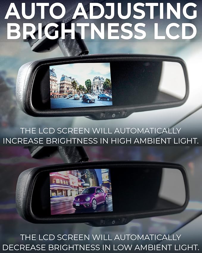 Master Tailgaters 10.5" OEM Rear View Mirror with 4.3" LCD Screen | Slim Mirror| Rearview Universal Fit | Auto Adjusting Brightness LCD | Anti Glare | Full Replacement