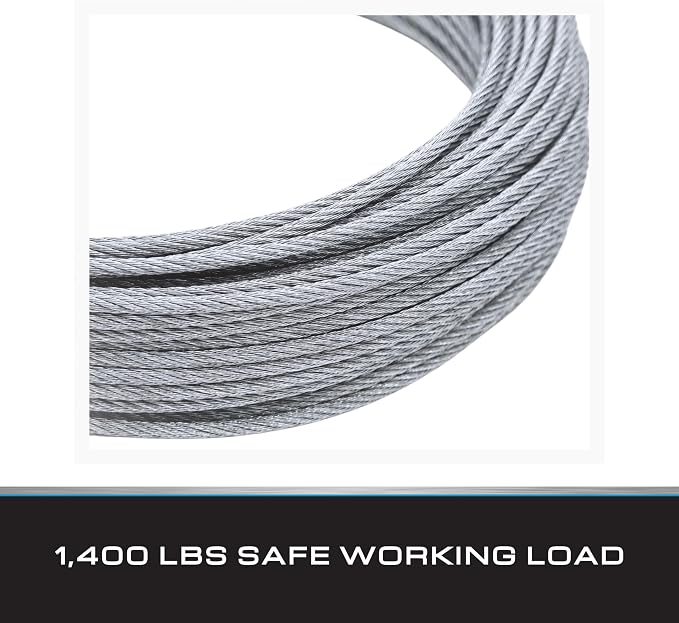 Tie Down 100 ft Galvanized Steel Aircraft Cable with Loop & Thimble – 7x19 Wire Rope, 1/4" Diameter – 7,000 lb Break Strength, 1,400 lb SWL – for Winches, Rigging, Fencing & More