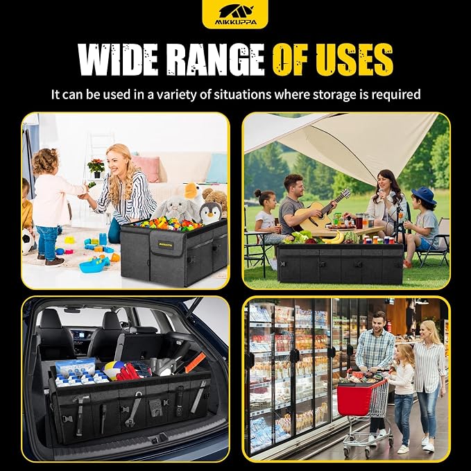 MIKKUPPA Car Trunk Organizer - 95L Collapsible Trunk Organizer with Lid, Sturdy Car Storage for SUV Auto Truck Van with Adjustable Straps and Non Slip Bottom (Gray, XX-Large)