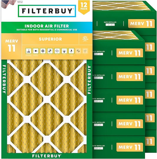 Filterbuy 20x30x4 Air Filter MERV 11 Superior Pet & Allergy Defense (12-Pack), Electrostatic Pleated HVAC AC Furnace Filters Replacement (Actual Size: 19.50 x 29.50 x 3.63)