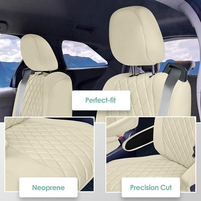 FH Group Custom Fit Car Seat Covers Specifically Made for Toyota Sienna 2021-2024, Solid Beige Ultraflex Neoprene 2nd Row Set Automotive Seat Covers, 7 Seater SUV Seat Covers, Toyota Accessories