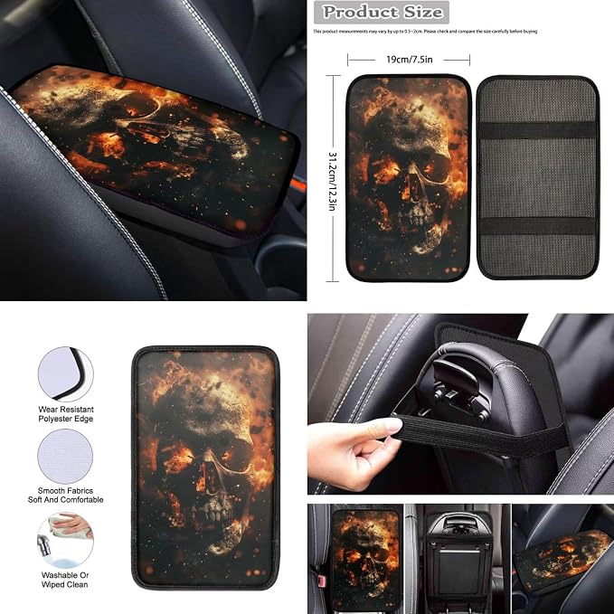 Howilath Flame Skeleton Car Seat Cover Set of 10 with Front Seat Cover Split/Keychain/Seatbelt Pads/Steering Wheel Cover/Armrest Cushion/Coasters Auto Accessories