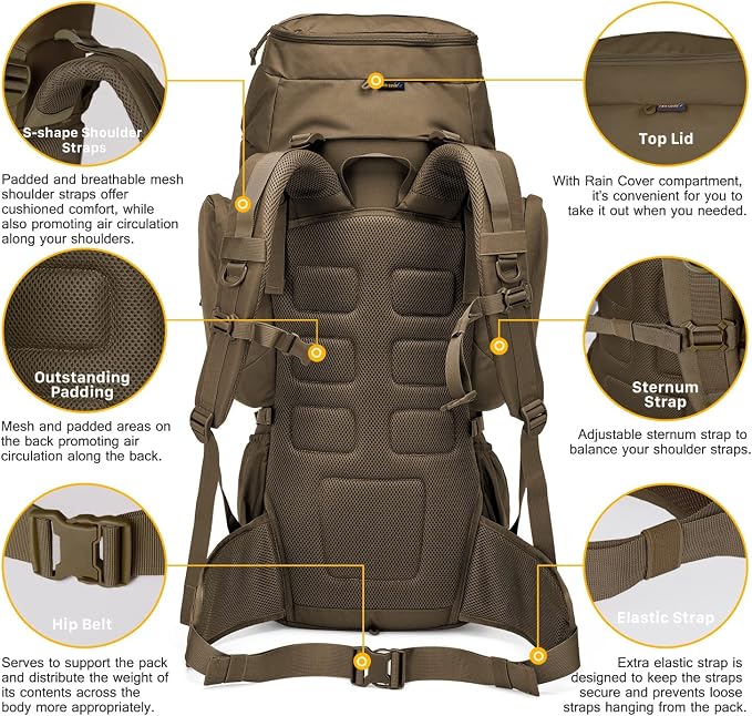 Mardingtop 60L Military Internal Frame Backpack for Hiking,Camping,Hunting,Rucksack Backpack with Rain Cover