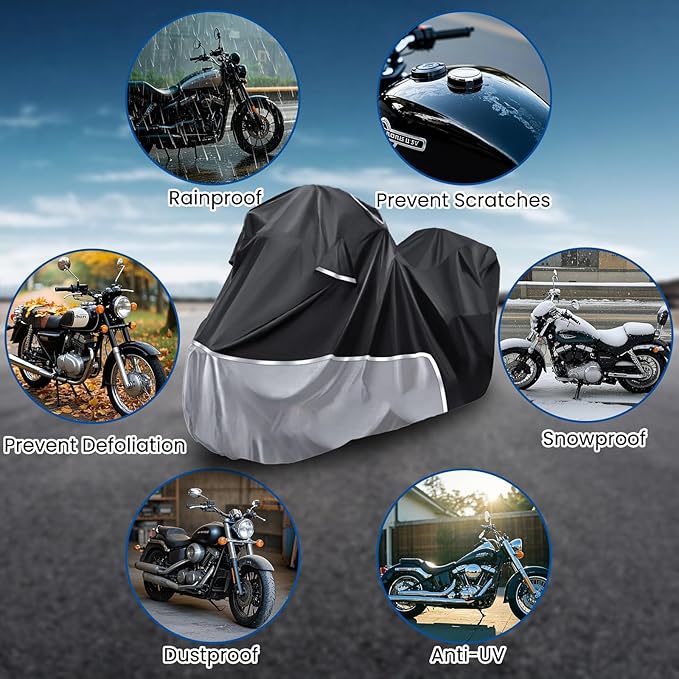 Motorcycle Cover Fit for Touring Models Harley Davidson Ultra Limited/Ultra Classic/Road King/Street/Road/Electra Glide Cover, 420D Oxford-Stoff Waterproof for Outdoor All Weather Protection