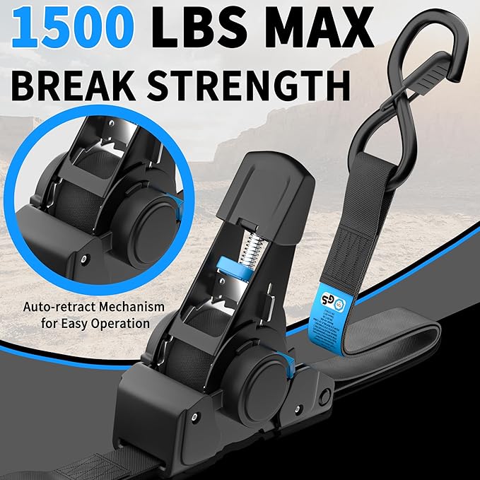 CARTMAN 4-Pack Retractable Ratchet Straps, 1” x 10’ 1500lbs Break Strength, Heavy Duty Tie Down Straps with Soft Loops, Ideal for Trucks, Trailers & Cargo