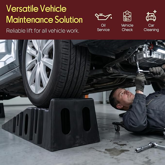 Pyle Heavy Duty Vehicle Ramps | 13000 lb Capacity Car Ramps for Low Clearance Vehicles with 6.3 Inch Lift and 17° Incline | Portable Non-Skid Car Ramps for Oil Changes, 2-Pack, Black.