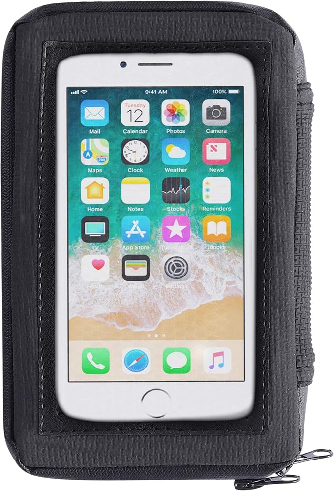 The Nekid Cow Waterproof Motorcycle Cell Phone Case Holder | Magnetic Cell Phone Pouch with Large Zipper Pocket | Accessible Touch Screen