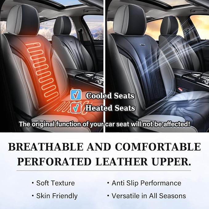 Coverado Front and Rear Seat Covers, Automotive Seat Cover Full Set, Waterproof Leather Seat Cover, Luxury Seat Cover for Cars, Universal Seat Cushion Car Seat Protector Fit for Most Cars(Gray&Black)