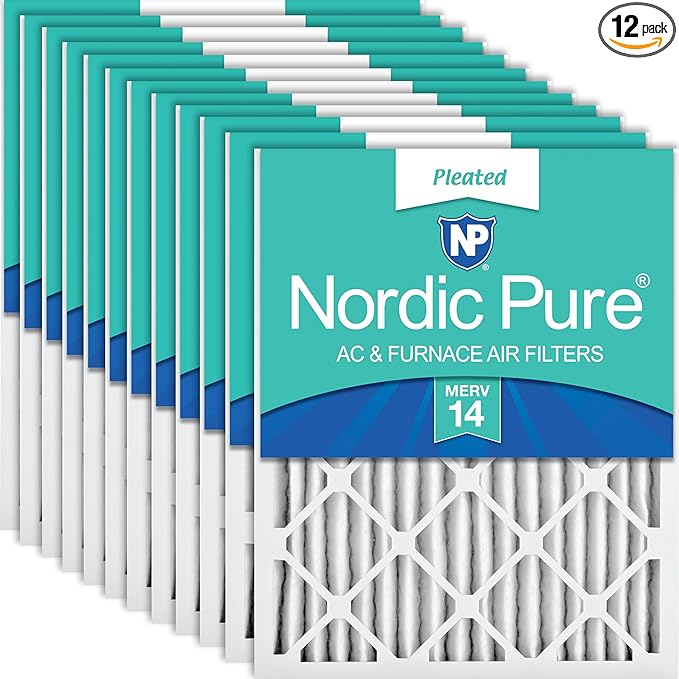 Nordic Pure 14x20x2 (Actual Size: 13 1/2 x 19 1/2 x 1 3/4) Pleated MERV 14 Air Filters 12 Pack
