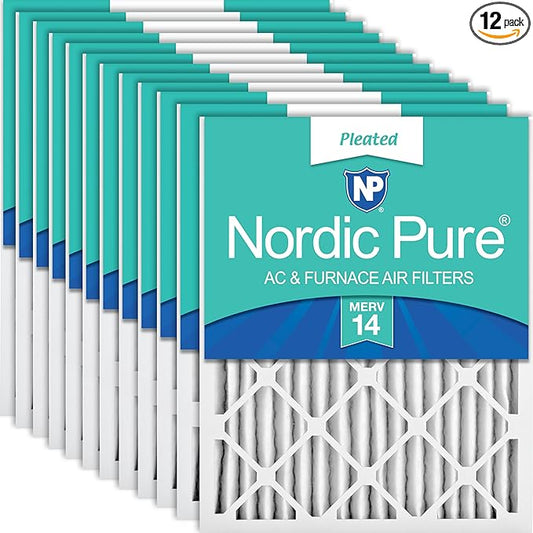 Nordic Pure 14x20x2 (Actual Size: 13 1/2 x 19 1/2 x 1 3/4) Pleated MERV 14 Air Filters 12 Pack