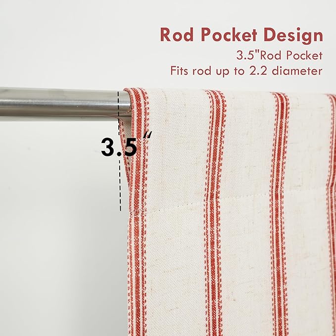 DriftAway Farmhouse Double Layer Linen Blackout Tie Up Curtains Thermal Insulated Vertical Striped Fully Lined Balloon Roman Shade Bathroom Window Adjustable Rod Pocket 25 Inch by 47 Inch Red