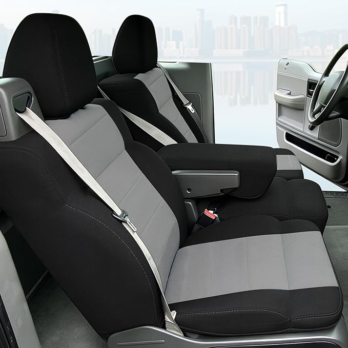 Front 40/20/40 Thickened Heavy-Duty Oxford Fabric Seat Covers Compatible with Ford F150 XL/Standard Cab 2004-2008, Split Bench with Integrated Seatbelts & Solid Armrest-Gray