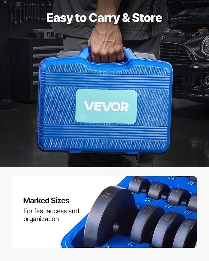 VEVOR 52pcs Custom Bushing Bearing and Seal Driver Set & 14pcs Bearing Puller Kit, 2 in 1 Bushing Bearing Driver Press Kit, Heavy Duty Removal Installation Tool Set with 49 Bushings, Separators & Jaws