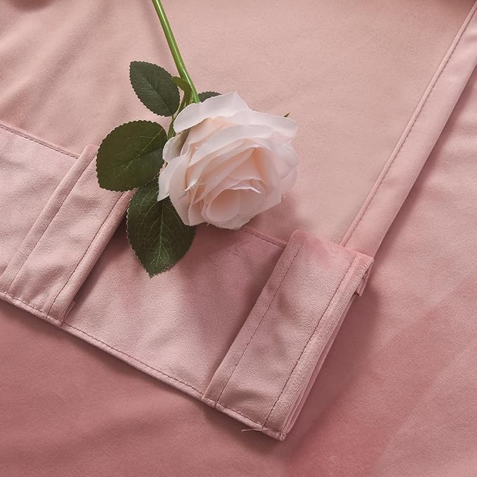 Roslynwood Luxury Soft Dusty Pink Velvet Curtains 72 inches Long Back Tab Thermal Insulated Blackout Window Drapes for Living Room/Bedroom/Dining Room, W52 x L72, 2 Panels