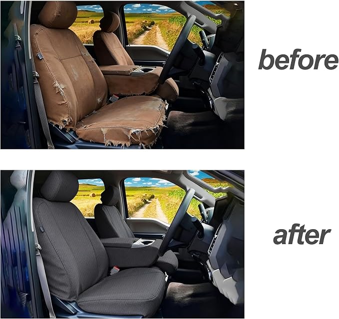 ESMING Front 40/20/40 Oxford Fabric Seat Covers for Ford F150 XLT/Lariat 2014 for Ford F250 F350 F450 F550 XLT Lariat 2015-2021 Front 40/20/40 Split Bench with Center Console-Gray