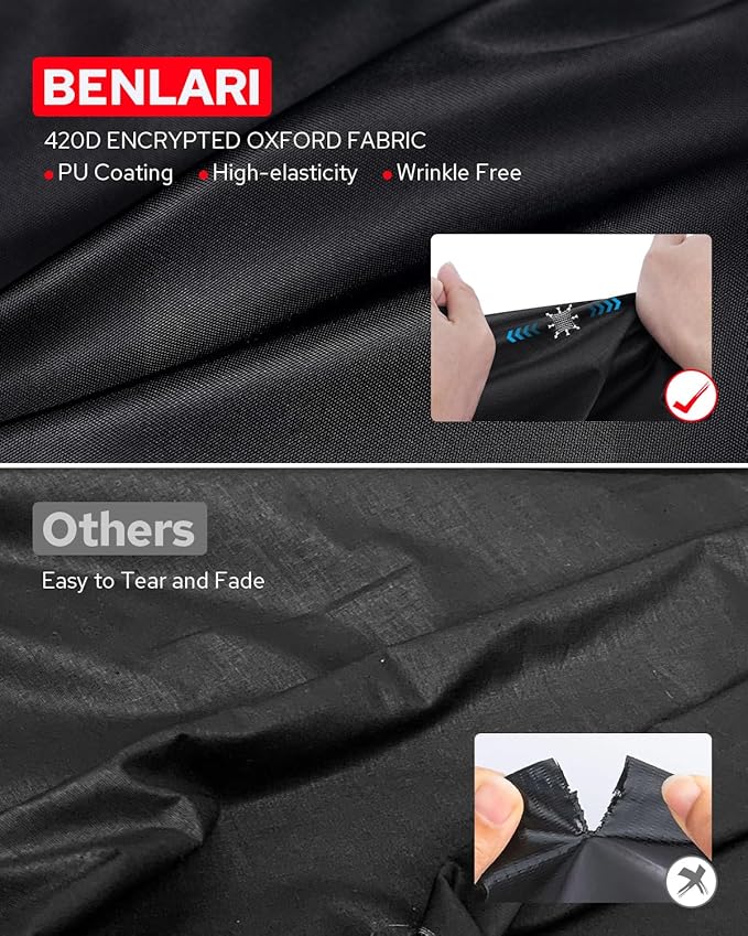Benlari Waterproof Motorcycle Cover with Side Top Box Compatible with Harley Davidson Touring Models Road King Street Glide Road Glide Electra Glide Outdoor All Weather Protection, L,107" x 43" x 50"