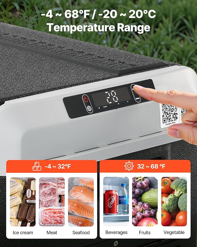 VEVOR 12 Volt Car Refrigerator, 31.7QT/30L Car Fridge, Portable Electric Freezer with -4℉ to 68℉ Adjustable Temp, 12/24V DC and 100-240V AC Compressor Cooler for Outdoor, Camping, RV