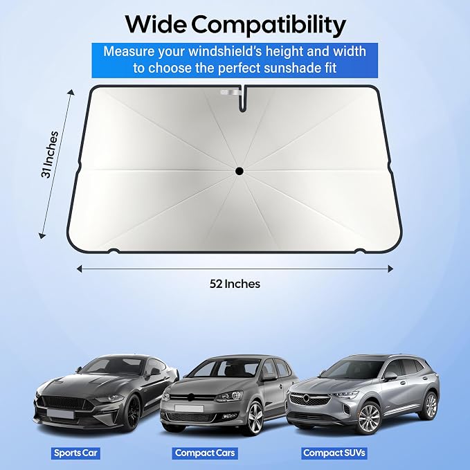 EcoNour Windshields Sun Shade for Car | Foldable Sun Shield | UV & Heat Protection for Front Window Shade with Storage Pouch | Fits Coupe, Sedan & Hatchbacks | Small 52"x31"