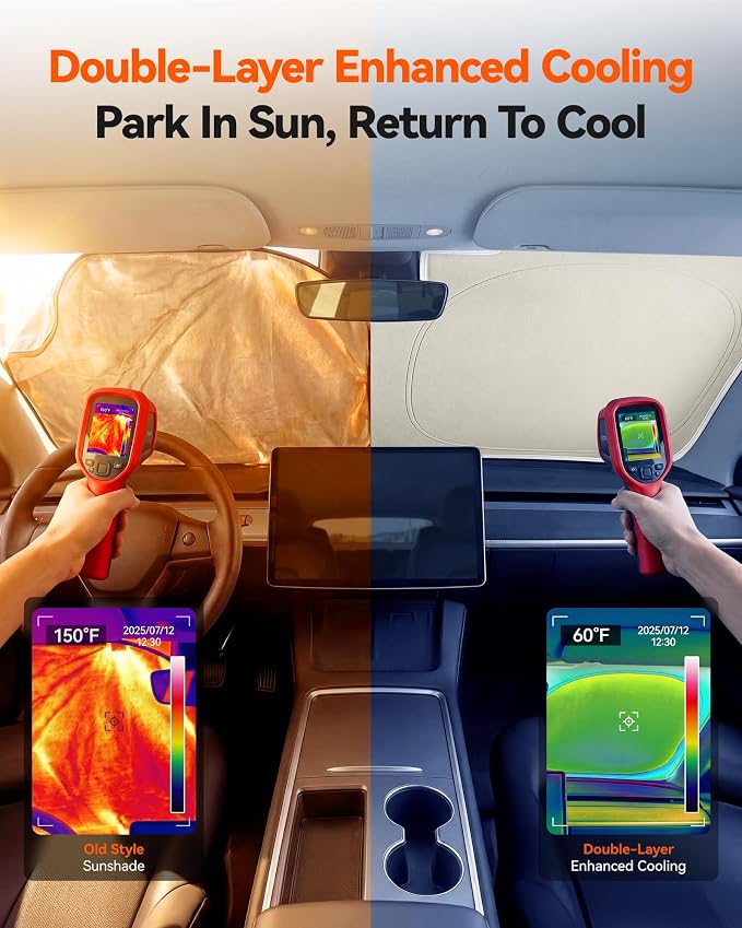 WOLFBOX Foldable Car Windshield Sun Shade, Maximum UV & Heat Shield Front Window Sunshade Visor Protector Universal Fit for SUVs Trucks Sedans (69''x35'')