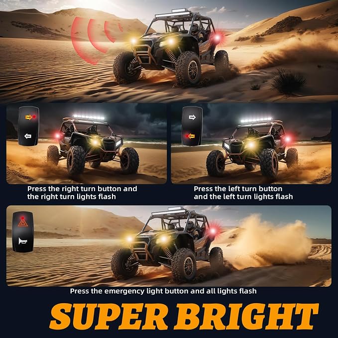 UTV Turn Signal Kit with 110DB Horn ATV Street Legal Kit | Plug and Play UTV ATV Blinker with Rocker Switch, Street Legal Kit Compatible with Polaris, Can Am, CFMOTO, Arctic Cat-4