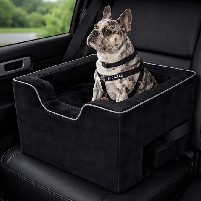 Pet Gear Lookout Booster Car Seat, Dark Black | Removable Comfort Pillow, Safety Tether Included, Installs in Seconds, No Tools Required