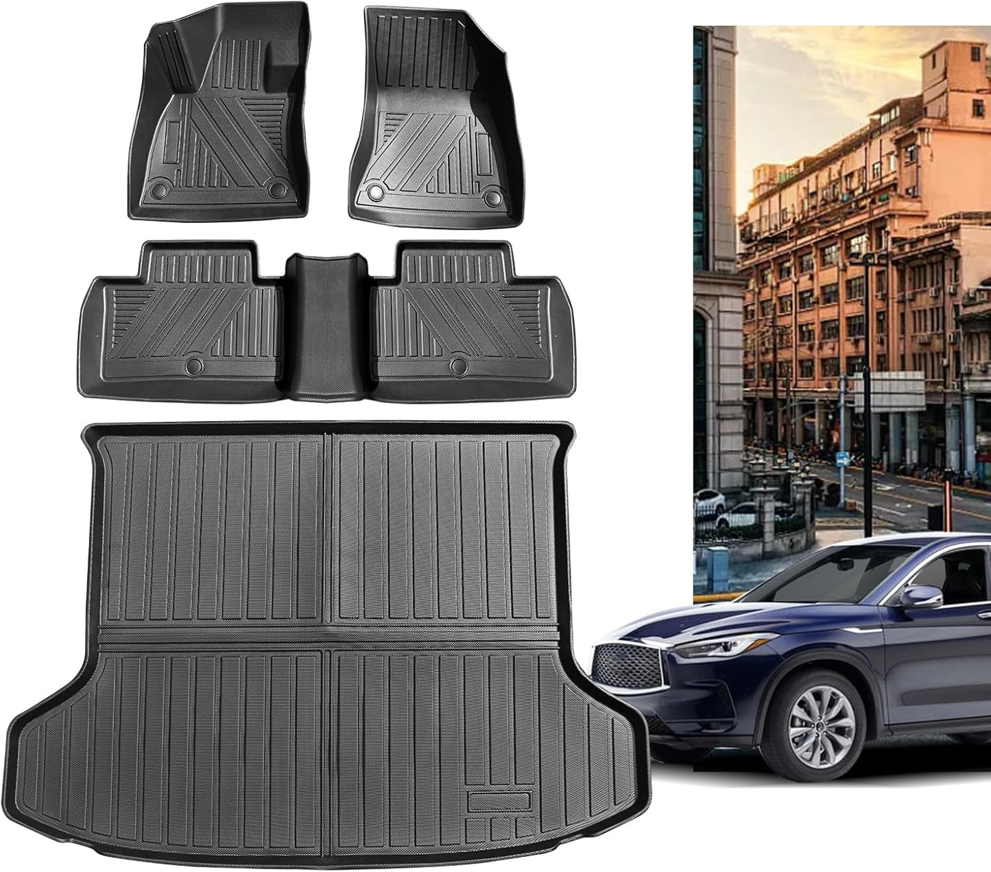 Floor Mats Fit for 2019-2025 Infiniti QX50 Floor Liner Cargo Mats，All-Weather TPE Floor Liner Rear Cargo Trunk Liner Protector for 2019 2020 2021 2022 2023 2024 2025 Infiniti QX50 Accessories