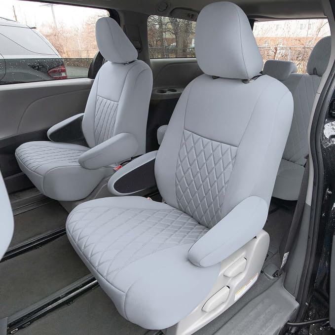 FH Group Custom Fit Car Seat Covers Specifically Made for 2011-2020 Toyota Sienna 7 Seater with Ultraflex Neoprene Water Resistant Automotive Seat Covers - Full Set Solid Gray