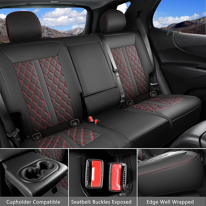 Huidasource Seat Covers for Nissan Titan/Titan XD 2016-2024, Full Coverage Waterproof Seat Covers for Titan SV PRO-4X SL Platinum Reserve Crew Cab Pickup Leather Car Seat Covers (Fullset/Black&Red)