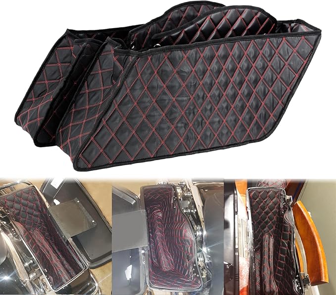 Saddlebag Liners Fit for Harley Touring 2014-2023 | Red Stitching, Drop-In, Non-Stretched Design, Fit for 2014-2023 Road King, Road Glide, Street Glide & Electra Glide