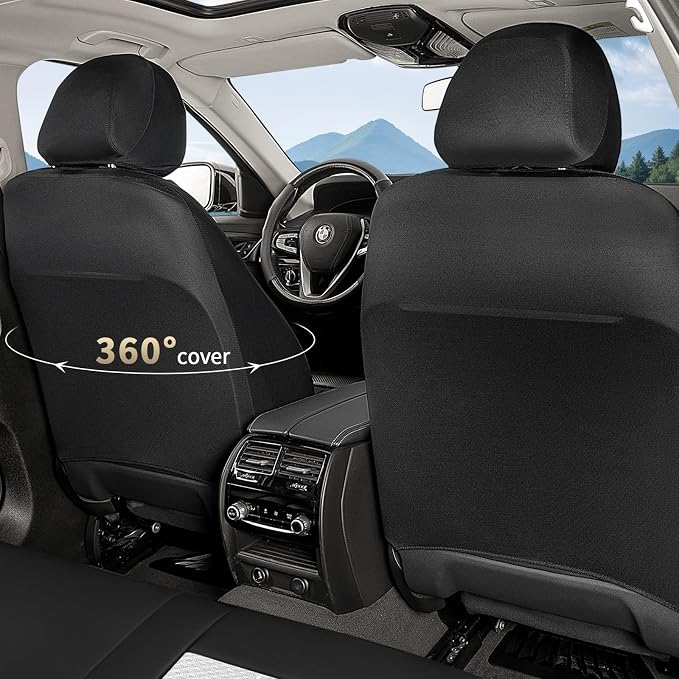 FLORICH Car Seat Cover Front Seats Breathable Mesh Leather Front Seat Covers 2 Pack Auto Seat Cover Airbag Compatible Driver Seat Cushion Protector Universal Fit for Most Car SUV Truck, Black&White