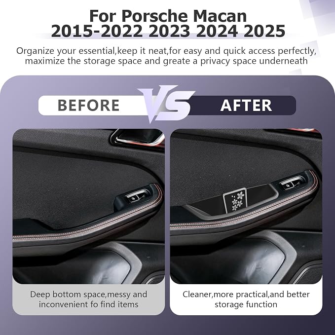LUWU Door Tray Organizer Compatible with 2015-2025 Porsche Macan S/T/GTS Accessories Center Console Organizer Armrest Console Storage Box Insert Tray ABS Material Black 4PCS (Not for Macan EV)