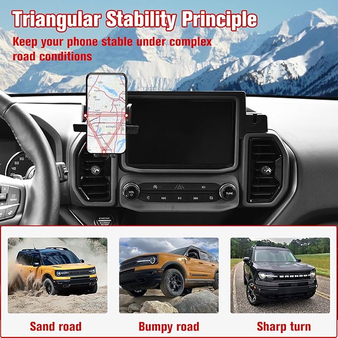 Upgrade Dashboard Mobile Phone Holder for Ford Bronco Sport, Dual-Holes Phone Mount with Tray Internal Accessories Automobile Cradles for Ford Bronco Sport 2021 2022 2023 2/4 Doors